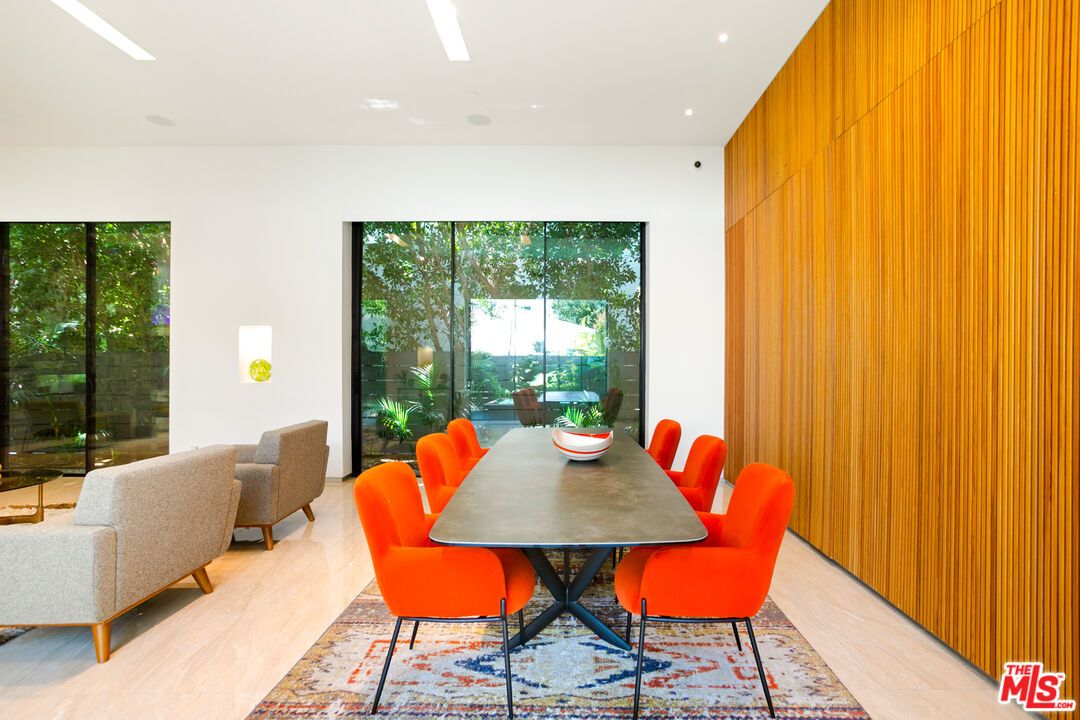 Dining room, Interior, Recessed Lighting, Wood Texture Flooring