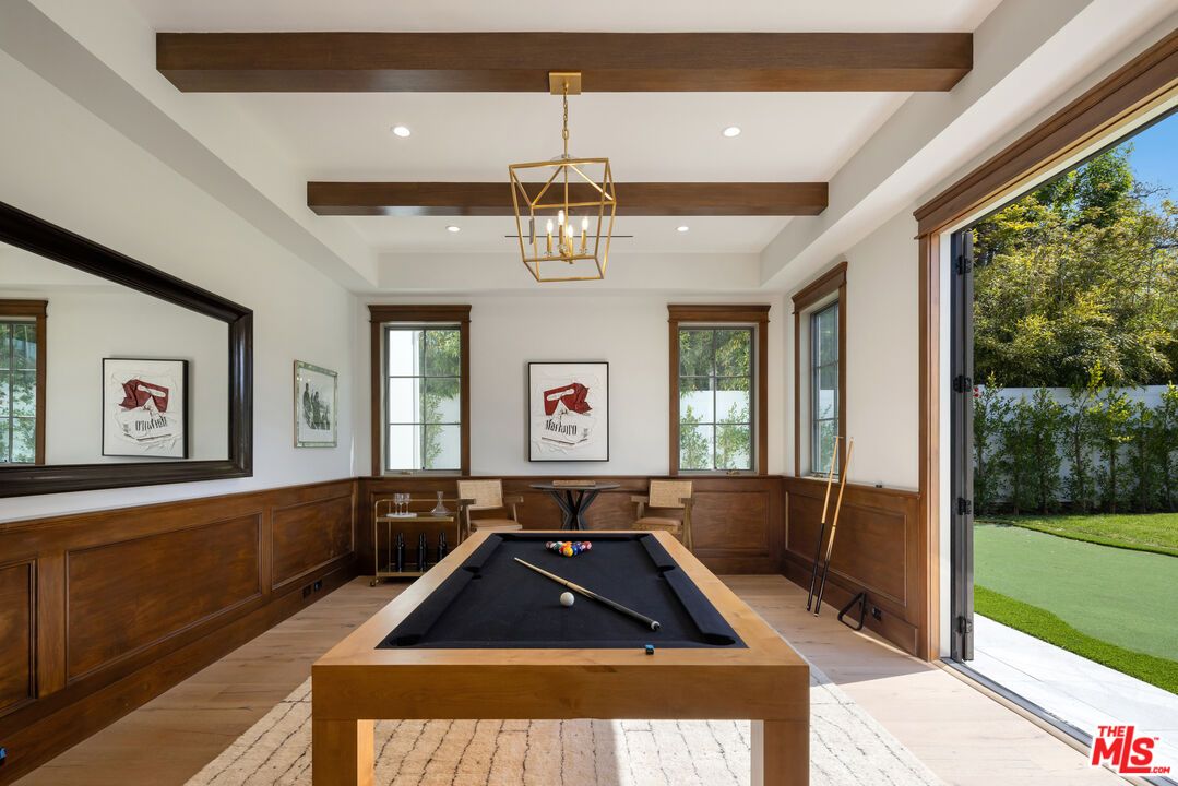 Billiard Table, Game Room, Interior, Pendant Lights, Recessed Lighting, Wooden Beams, Wood Texture Flooring