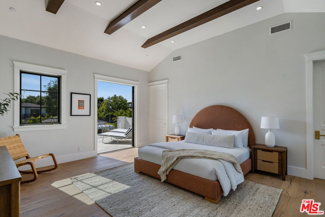 Bedroom, Interior, Recessed Lighting, Wooden Beams, Wood Texture Flooring