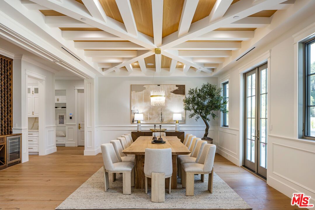 Dining room, Interior, Pendant Lights, Wood Texture Flooring