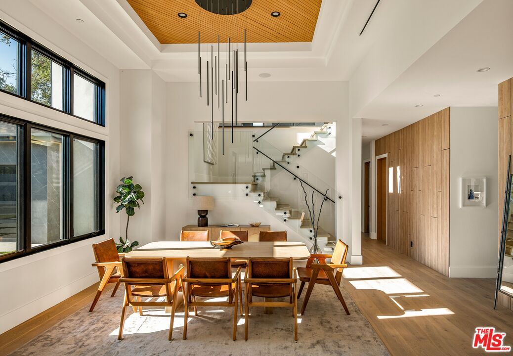 Dining room, Interior, Pendant Lights, Recessed Lighting, Wooden Ceilings, Wood Texture Flooring