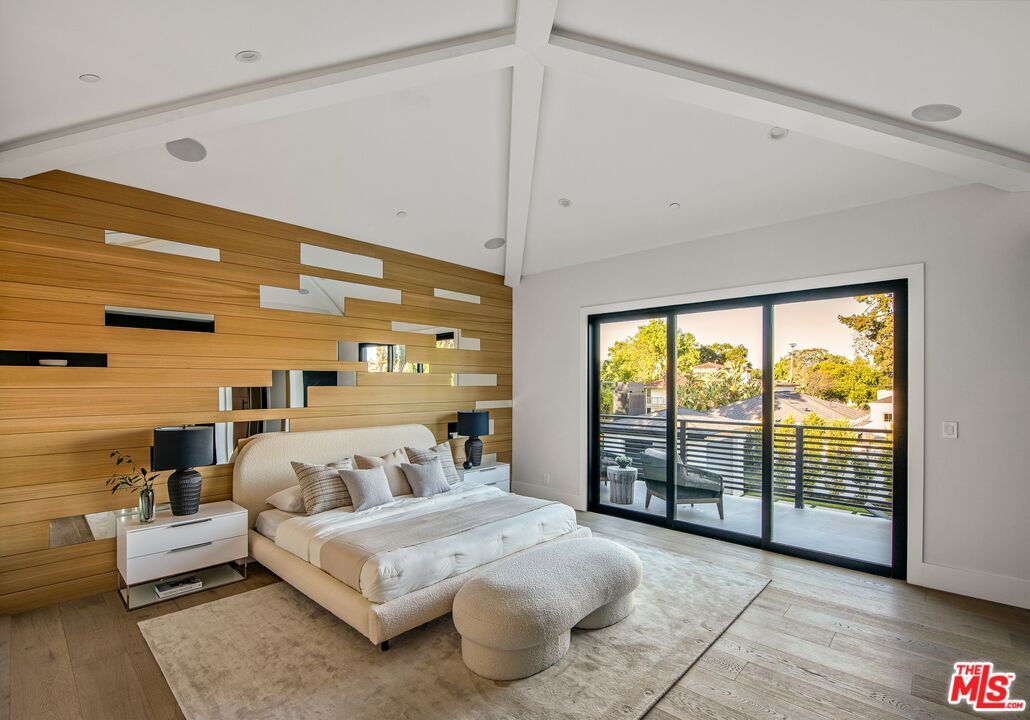 Bedroom, Interior, Recessed Lighting, Wood Texture Flooring, Wooden Walls