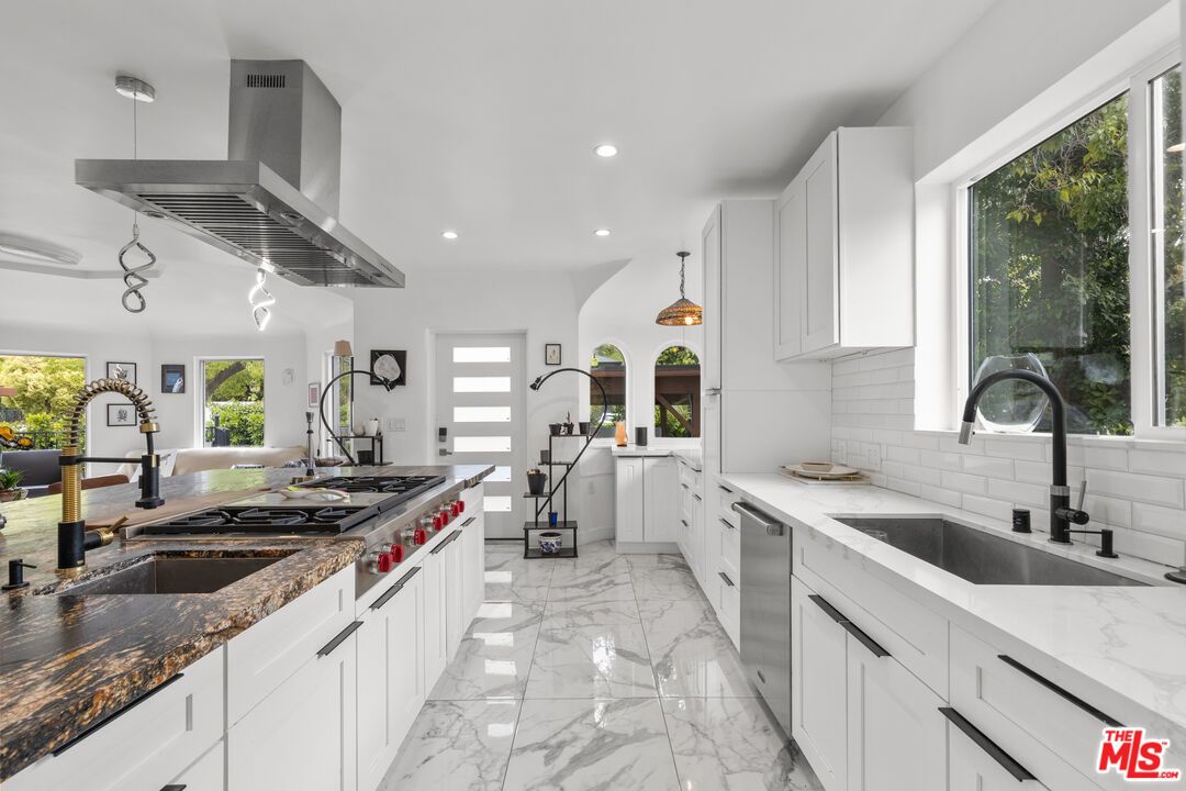 Interior, Kitchen, Marble, Pendant Lights, Recessed Lighting, Stainless Steel Appliances