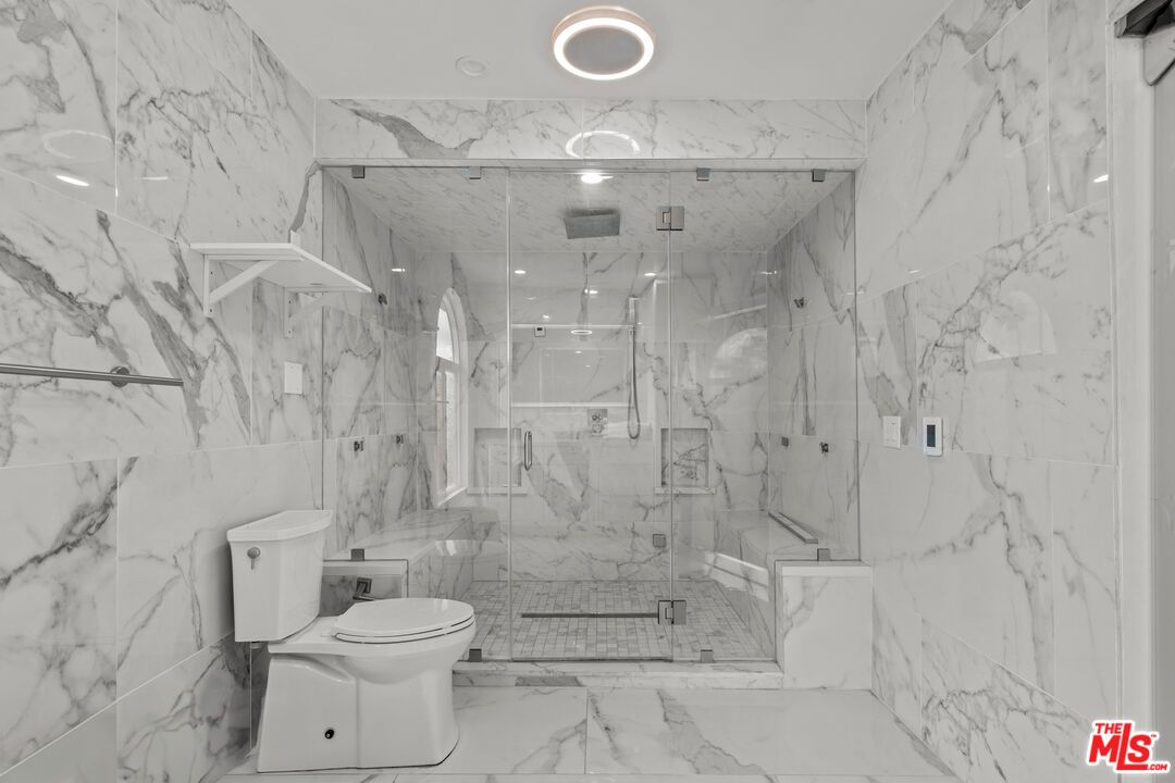Bathroom, Glass Shower, Interior, Marble, Marble Walls, Recessed Lighting