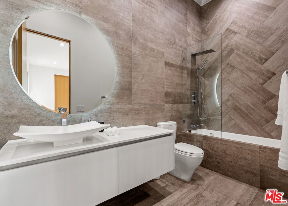 Bathroom, Glass Shower, Interior, Recessed Lighting, Wood Texture Flooring