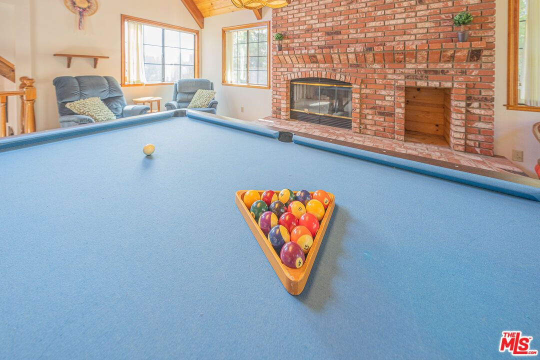 Billiard Table, Fireplace, Game Room, Interior, Stone Walls