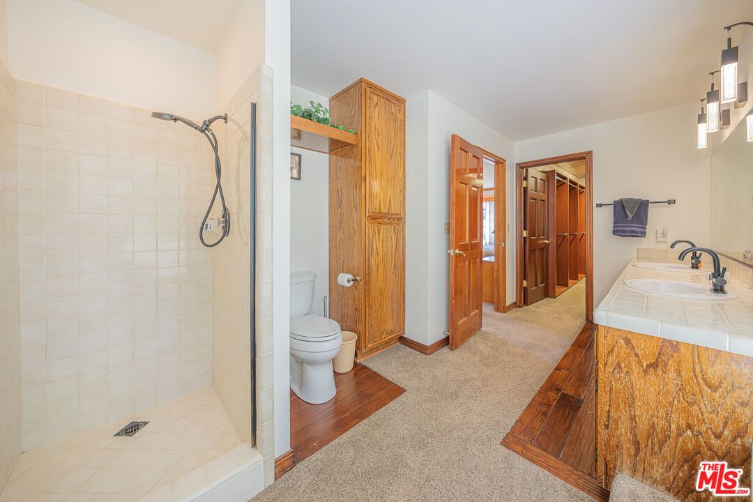 Bathroom, Interior, Tile Countertops, Wood Texture Flooring