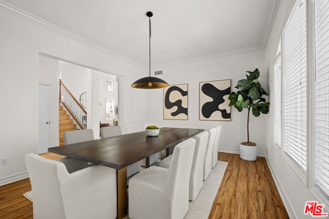 Dining room, Interior, Pendant Lights, Wood Texture Flooring