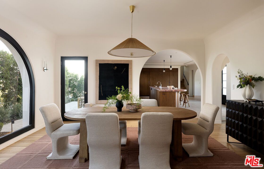 Dining room, Interior, Pendant Lights, Wood Texture Flooring