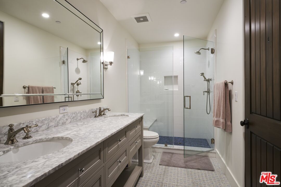 Bathroom, Dual Sink Vanities, Glass Shower, Interior, Recessed Lighting