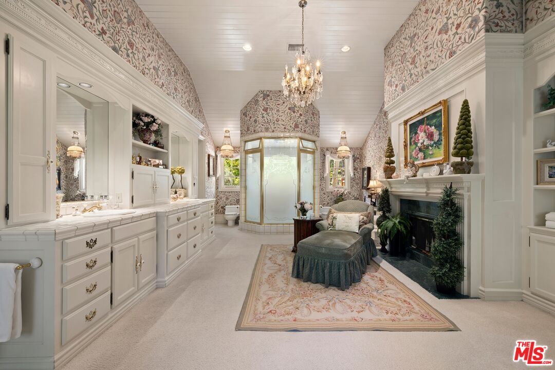 Bathroom, Chandelier, Fireplace, Interior, Recessed Lighting