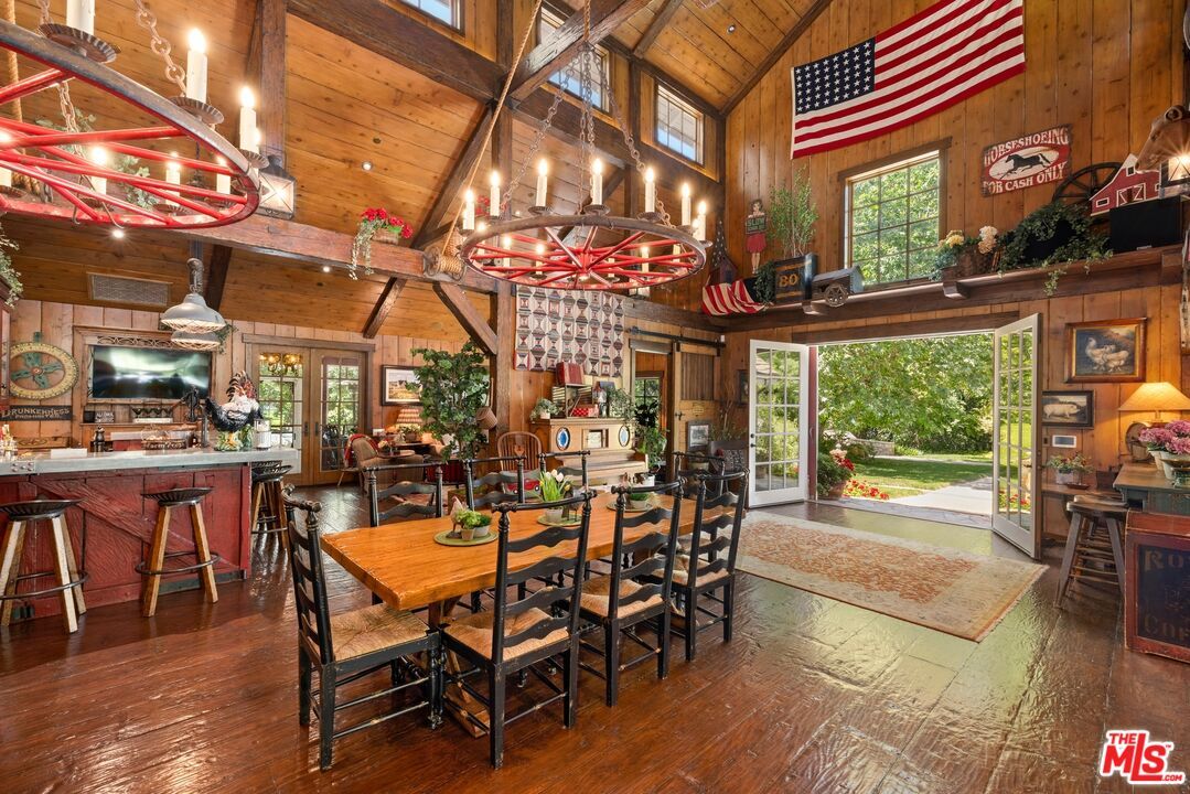 Chandelier, Dining room, Interior, Wooden Beams, Wooden Ceilings, Wood Texture Flooring, Wooden Walls