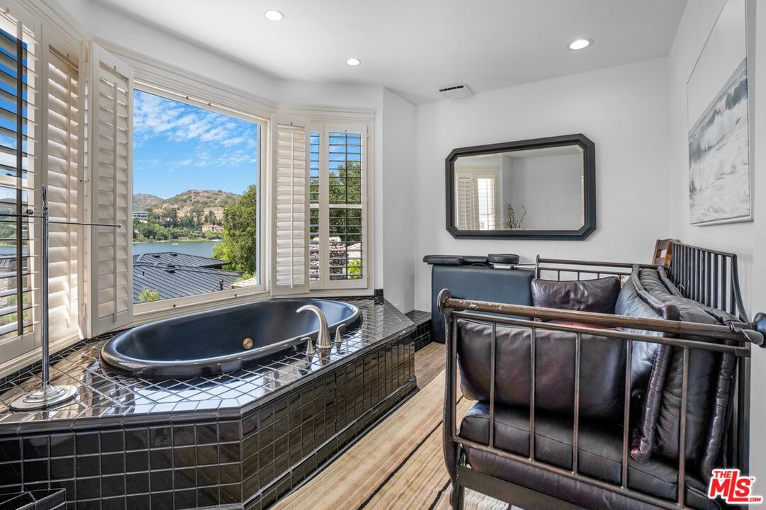 Bathroom, Interior, Recessed Lighting, Tile Countertops, Wood Texture Flooring