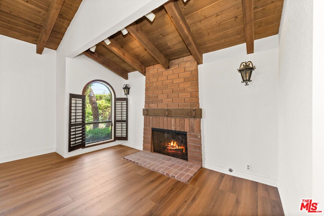 Empty room, Fireplace, Interior, Stone Walls, Wooden Beams, Wooden Ceilings, Wood Texture Flooring
