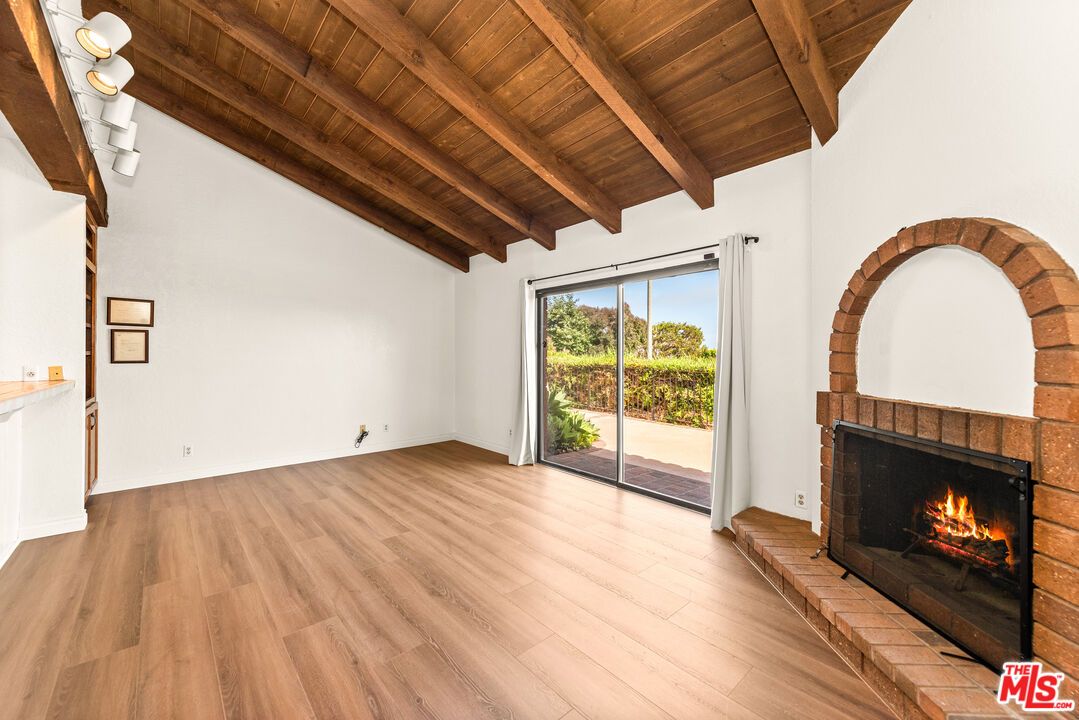 Empty room, Fireplace, Interior, Wooden Beams, Wooden Ceilings, Wood Texture Flooring