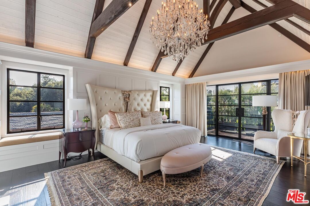 Bedroom, Chandelier, Interior, Wooden Beams, Wood Texture Flooring