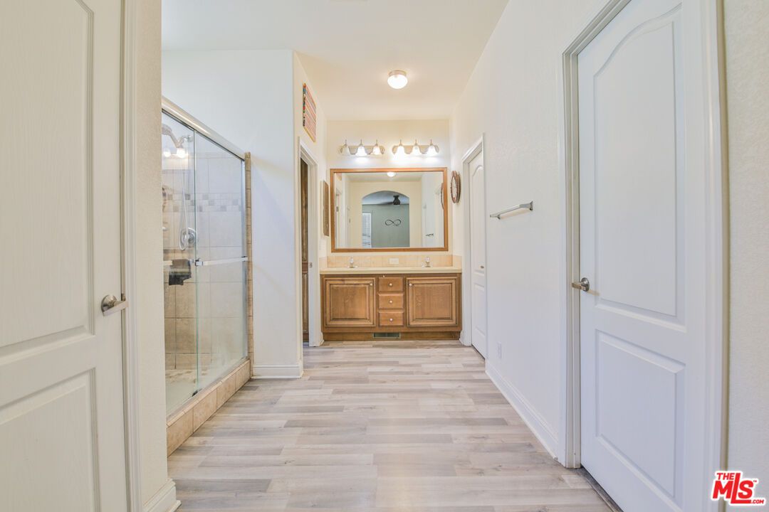 Bathroom, Glass Shower, Interior, Wood Texture Flooring