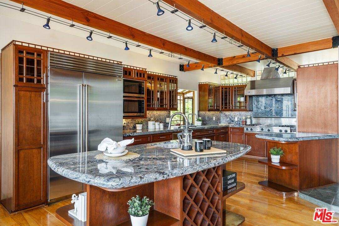 Interior, Kitchen, Stainless Steel Appliances, Wooden Beams, Wood Texture Flooring