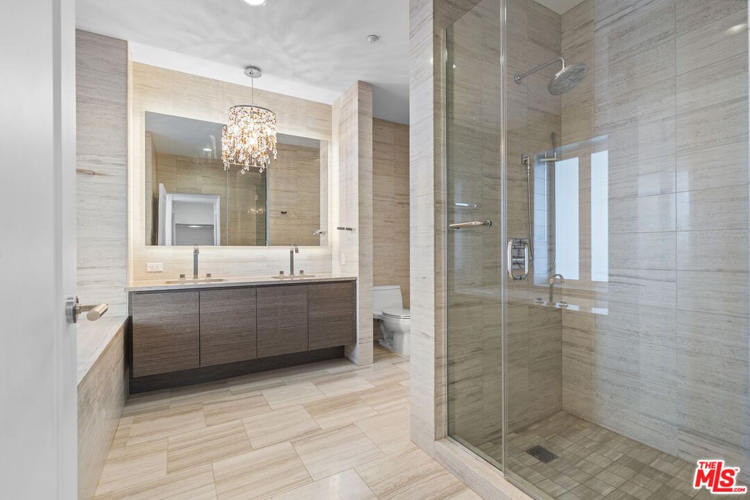 Bathroom, Chandelier, Glass Shower, Interior, Recessed Lighting