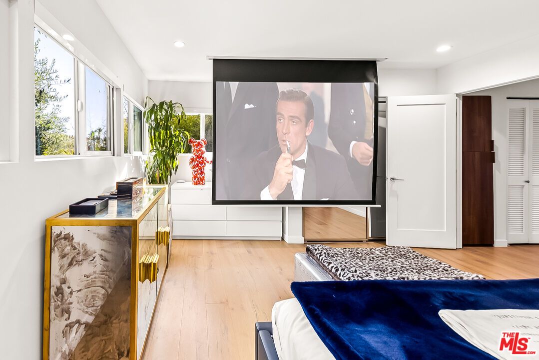 Interior, Projection Screen, Recessed Lighting, Wood Texture Flooring