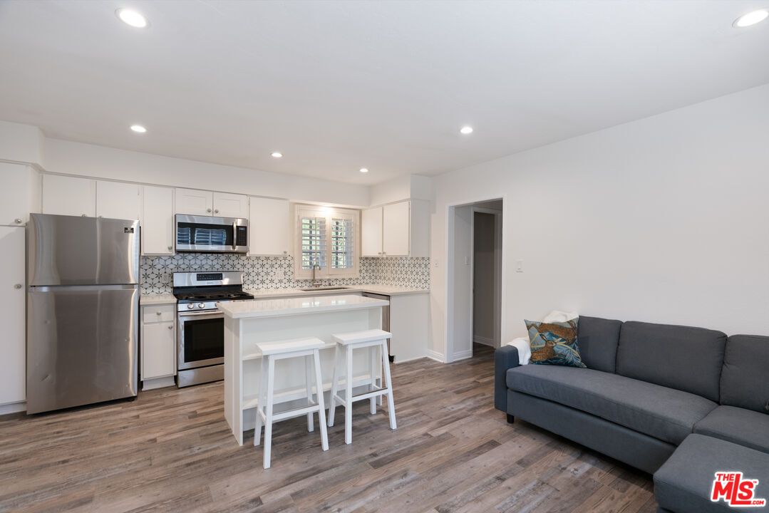 Interior, Kitchen, Living room, Recessed Lighting, Stainless Steel Appliances, Wood Texture Flooring