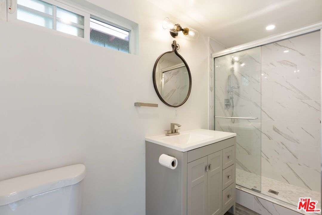 Bathroom, Glass Shower, Interior, Marble Walls, Recessed Lighting