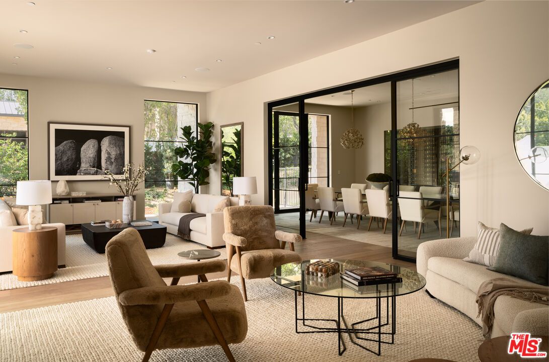 Dining room, Interior, Living room, Recessed Lighting, Wood Texture Flooring