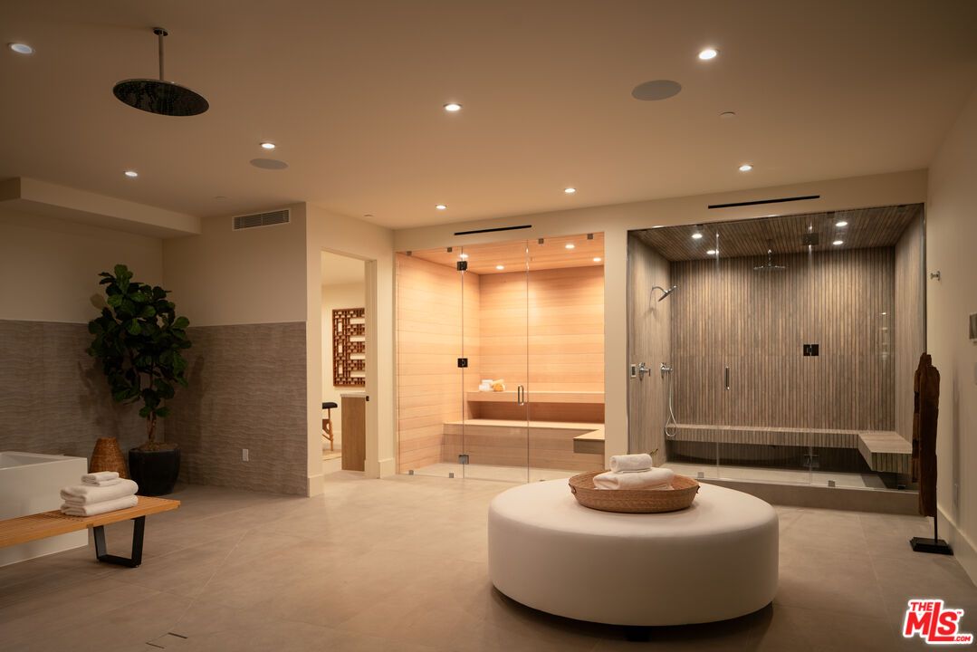 Bathroom, Glass Shower, Interior, Recessed Lighting, Sauna Room