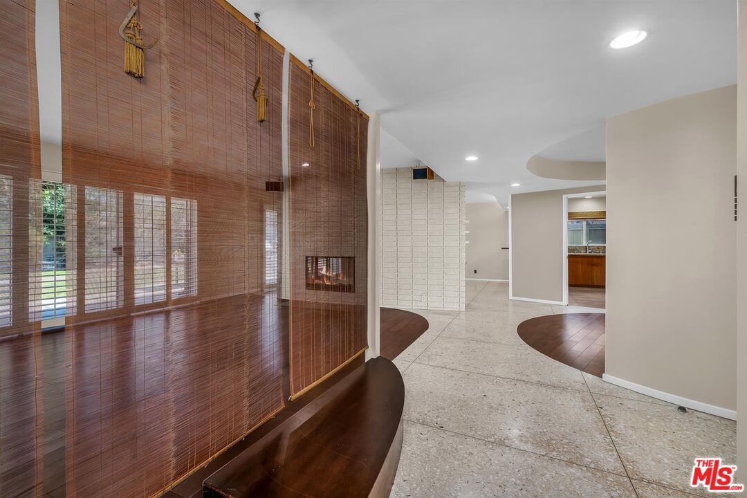 Empty room, Fireplace, Interior, Recessed Lighting, Wood Texture Flooring