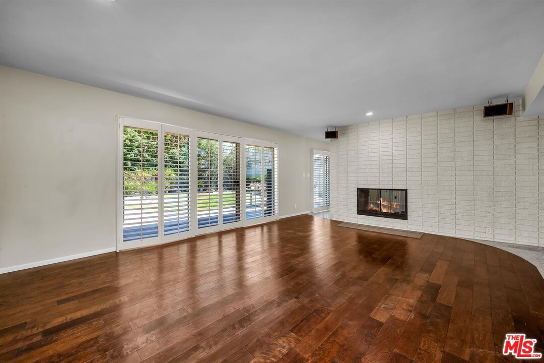 Empty room, Fireplace, Interior, Recessed Lighting, Wood Texture Flooring