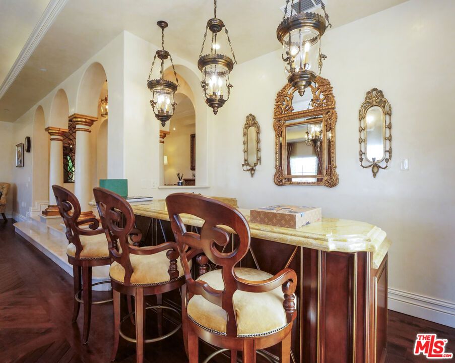 Dining room, Interior, Pendant Lights, Wood Texture Flooring
