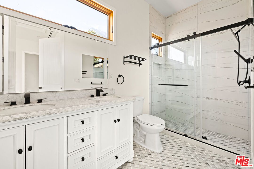 Bathroom, Dual Sink Vanities, Glass Shower, Interior, Marble Walls