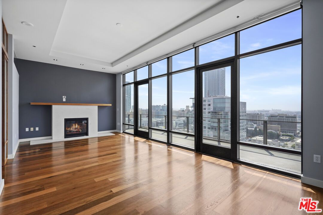 Empty room, Fireplace, Interior, Recessed Lighting, Wood Texture Flooring