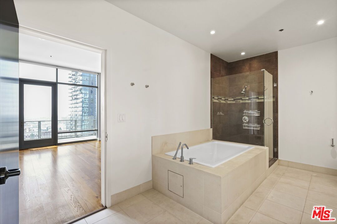 Bathroom, Glass Shower, Interior, Recessed Lighting, Wood Texture Flooring