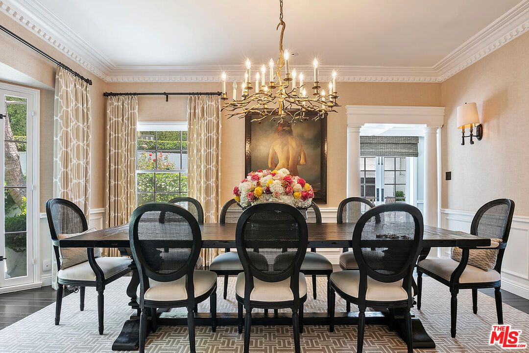 Chandelier, Dining room, Interior, Wood Texture Flooring