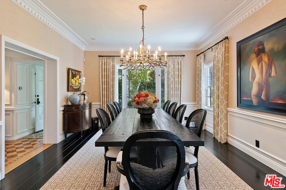 Chandelier, Dining room, Interior, Wood Texture Flooring
