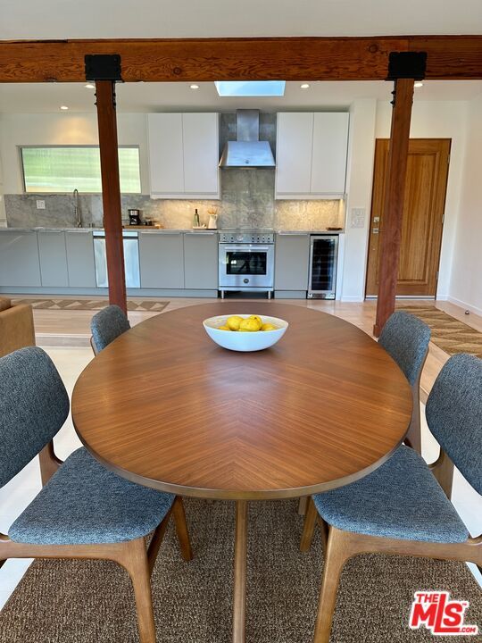 Dining room, Interior, Kitchen, Recessed Lighting, Stainless Steel Appliances, Wood Texture Flooring