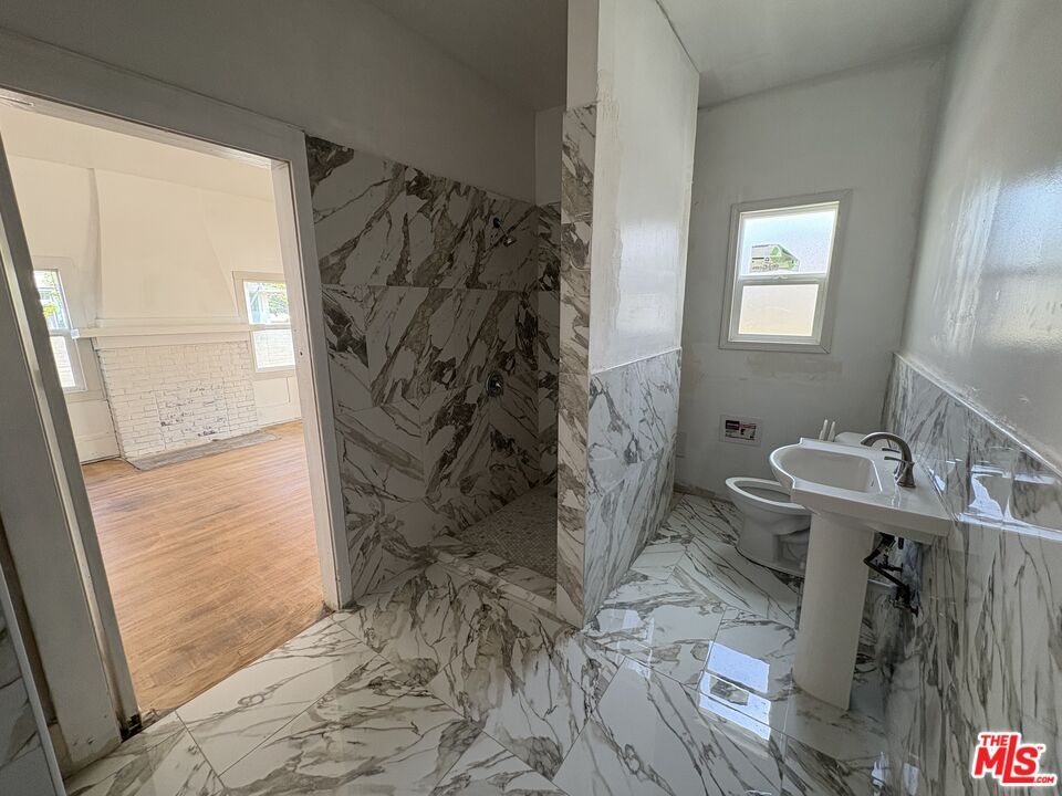 Bathroom, Interior, Marble, Marble Walls, Wood Texture Flooring