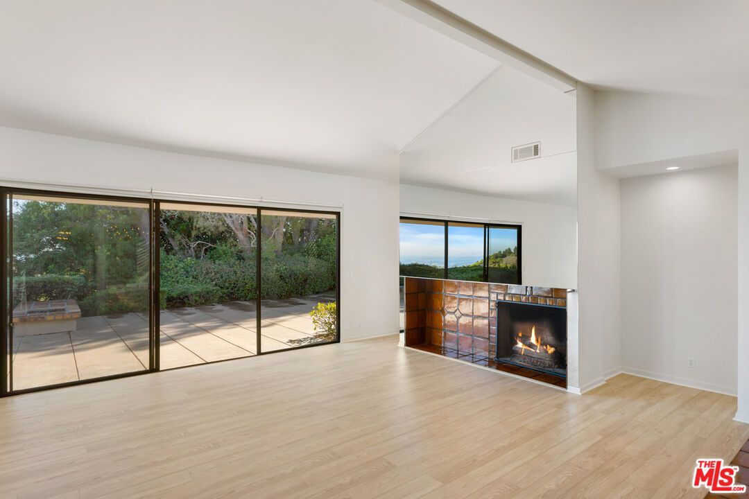 Empty room, Fireplace, Interior, Recessed Lighting, Wood Texture Flooring