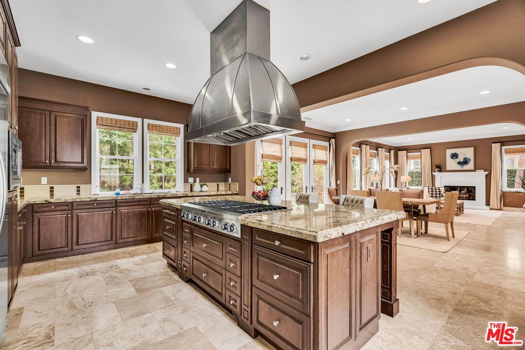 Dining room, Fireplace, Interior, Kitchen, Recessed Lighting, Stainless Steel Appliances