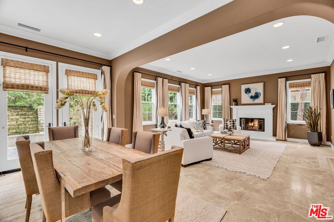 Dining room, Fireplace, Interior, Living room, Recessed Lighting