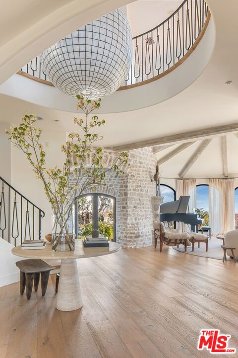 Fireplace, Interior, Piano, Stone Walls, Wood Texture Flooring