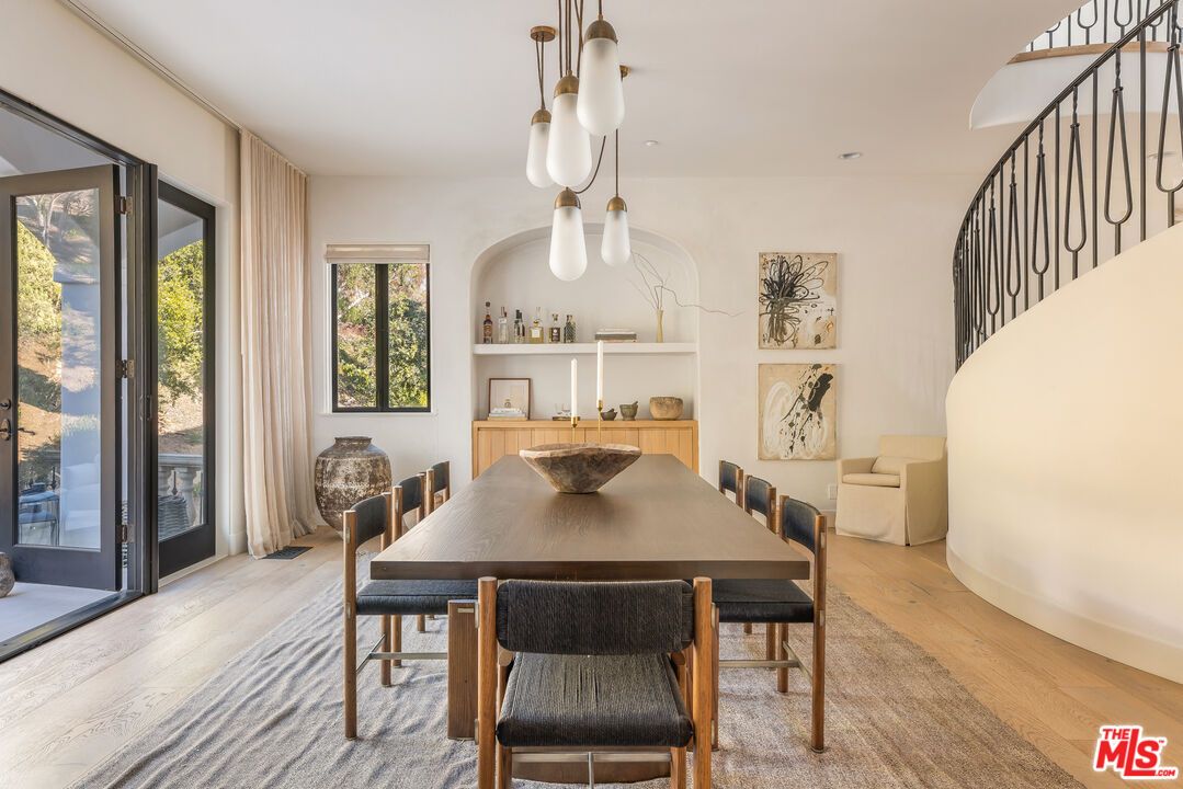 Dining room, Interior, Pendant Lights, Wood Texture Flooring