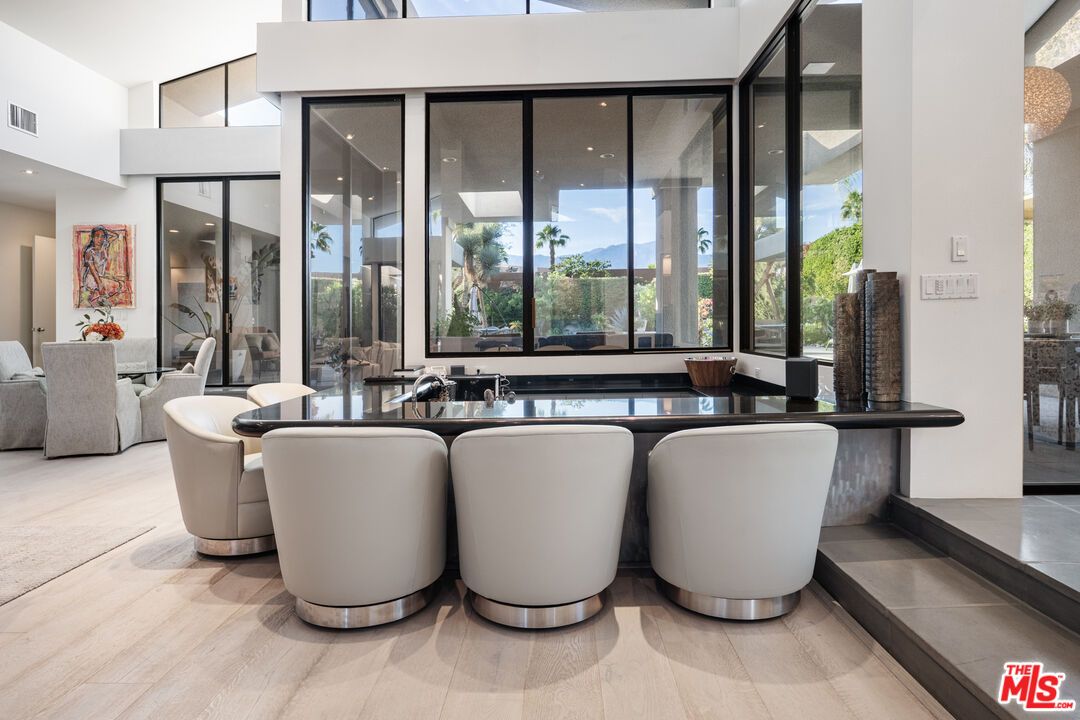 Dining room, Interior, Living room, Recessed Lighting, Wood Texture Flooring