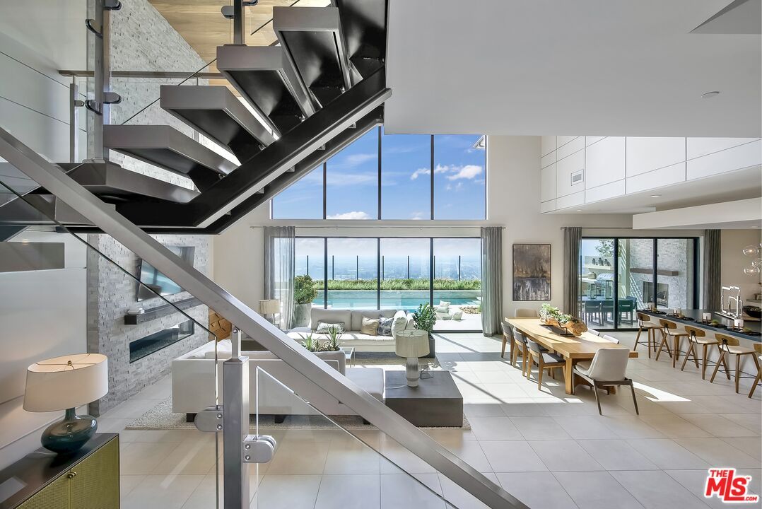 Dining room, Fireplace, Interior, Pendant Lights, Water