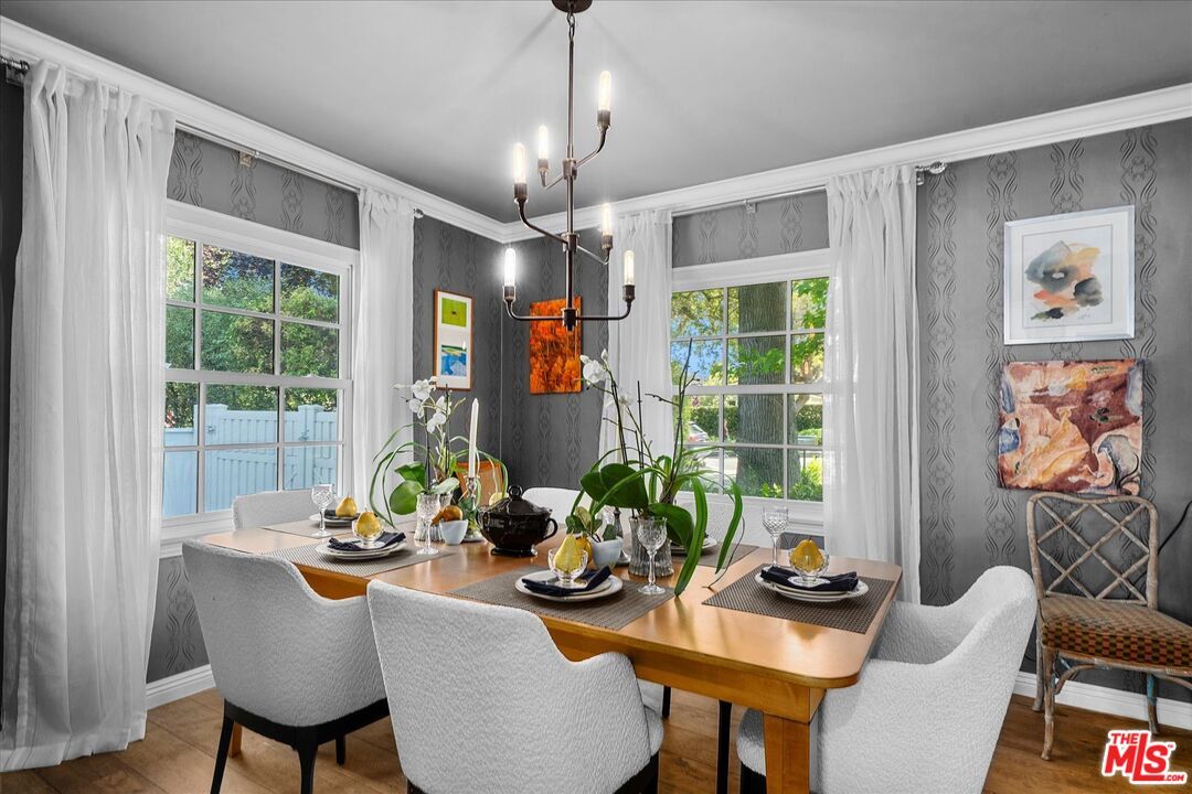 Dining room, Interior, Pendant Lights, Wood Texture Flooring