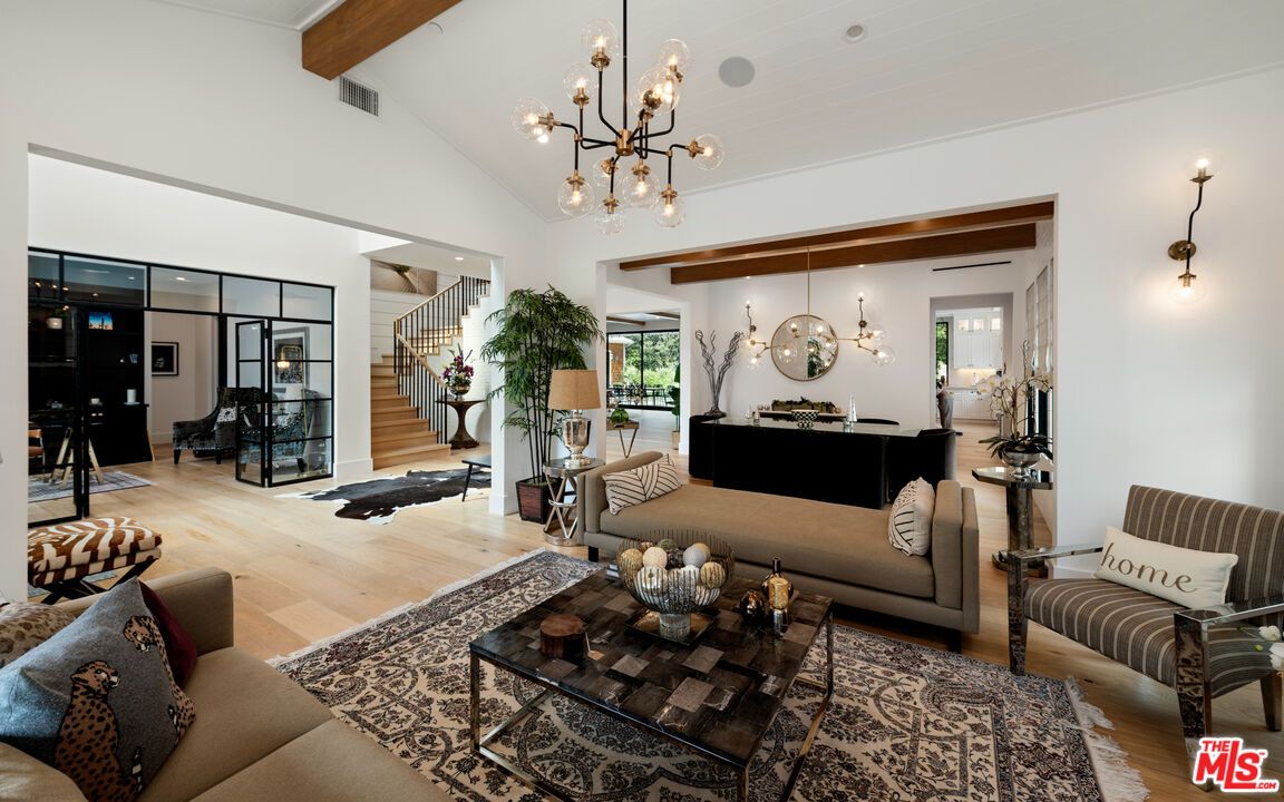 Interior, Living room, Pendant Lights, Wooden Beams, Wood Texture Flooring