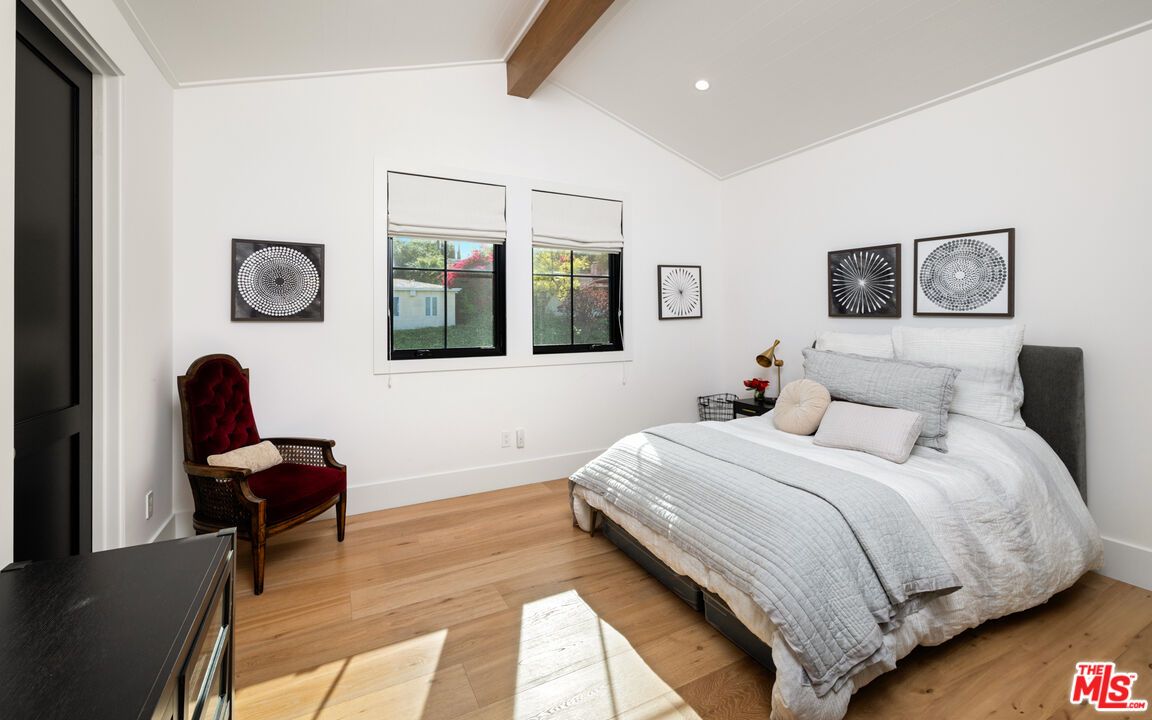 Bedroom, Interior, Recessed Lighting, Wooden Beams, Wood Texture Flooring