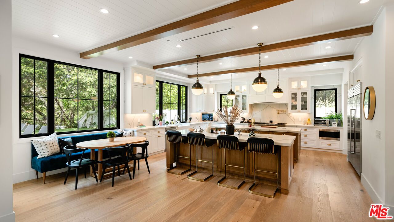 Interior, Kitchen, Pendant Lights, Recessed Lighting, Wooden Beams, Wood Texture Flooring