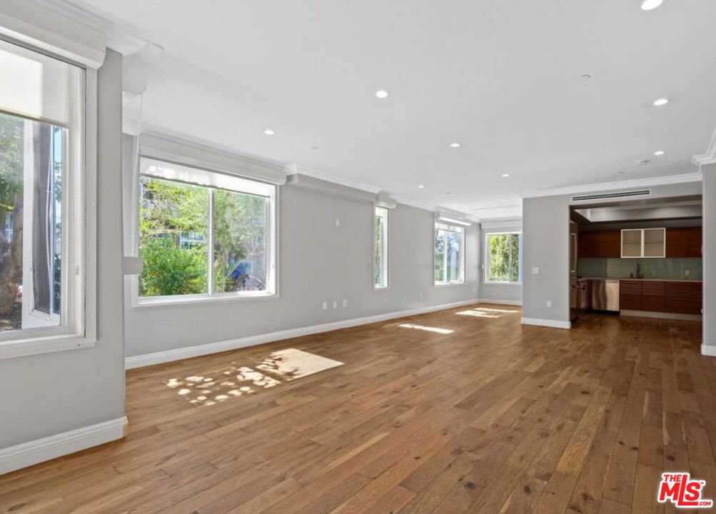 Empty room, Interior, Kitchen, Recessed Lighting, Wood Texture Flooring